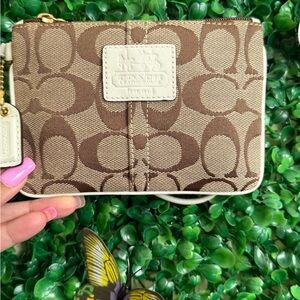 Coach Brown & Cream Signature Canvas Wristlet